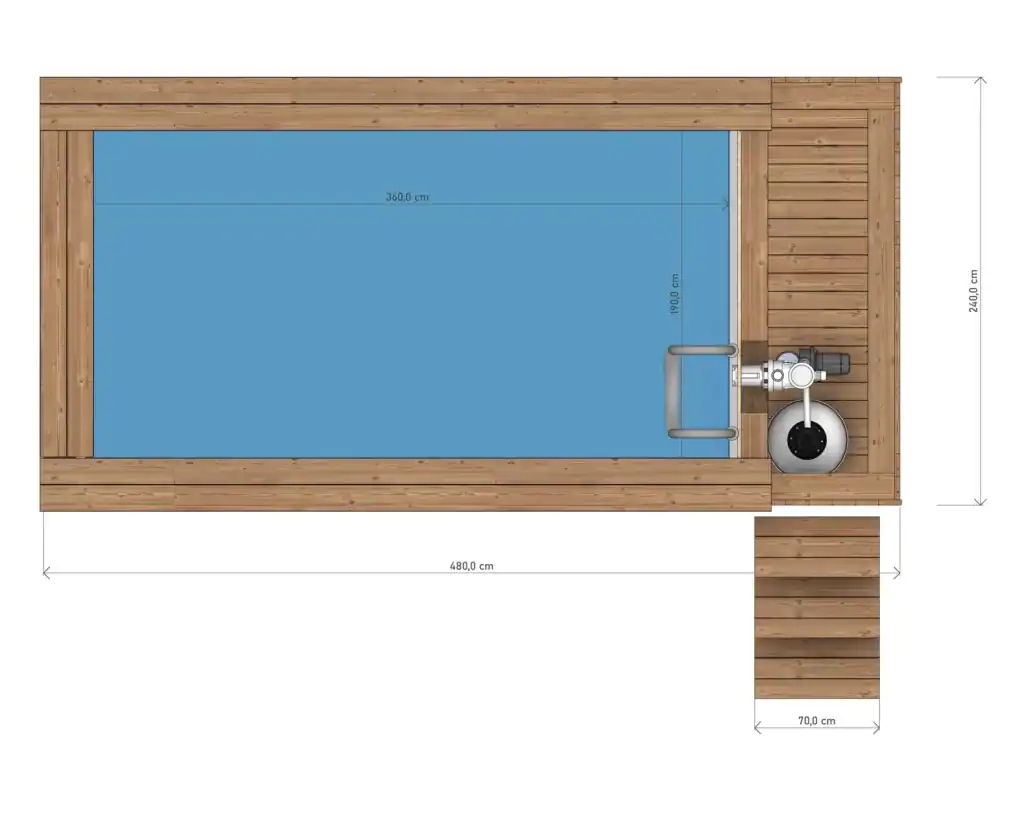 piscina lemn masiv cu scari si filtru nisip