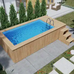 piscina lemn masiv cu scari si filtru nisip