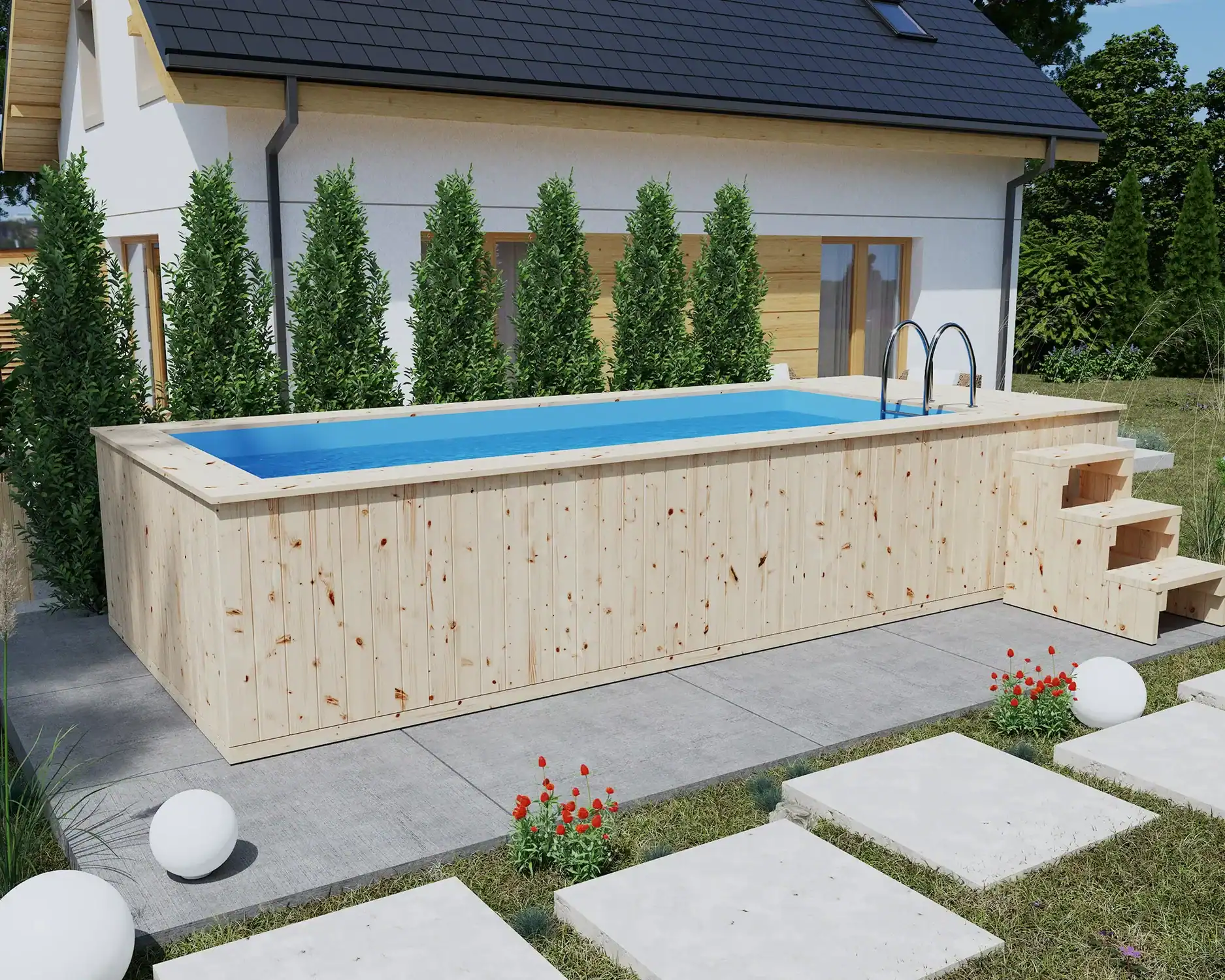 piscina lemn molid cu insertie polipropilena 580x240
