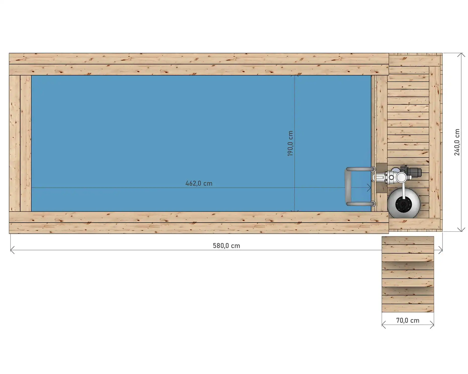 piscina lemn masiv cu scari si filtru nisip