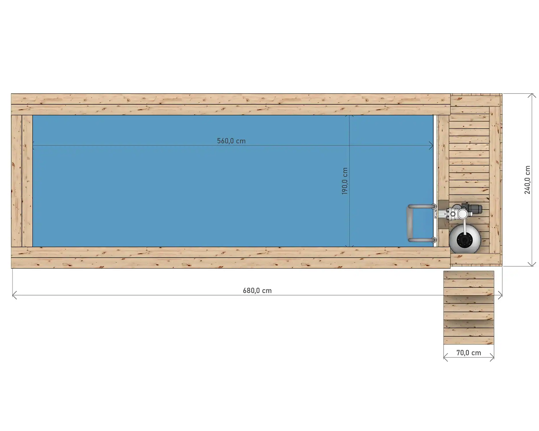 piscina lemn masiv cu scari si filtru nisip