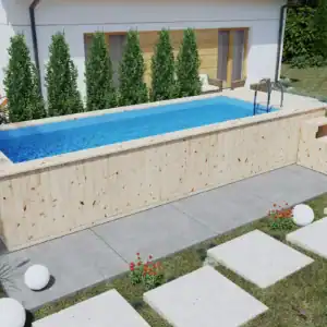 piscina lemn masiv cu scari si filtru nisip