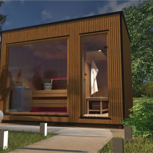 Sauna Moderna de Lux rectangulara cu fatada panoramica din sticla fumurie