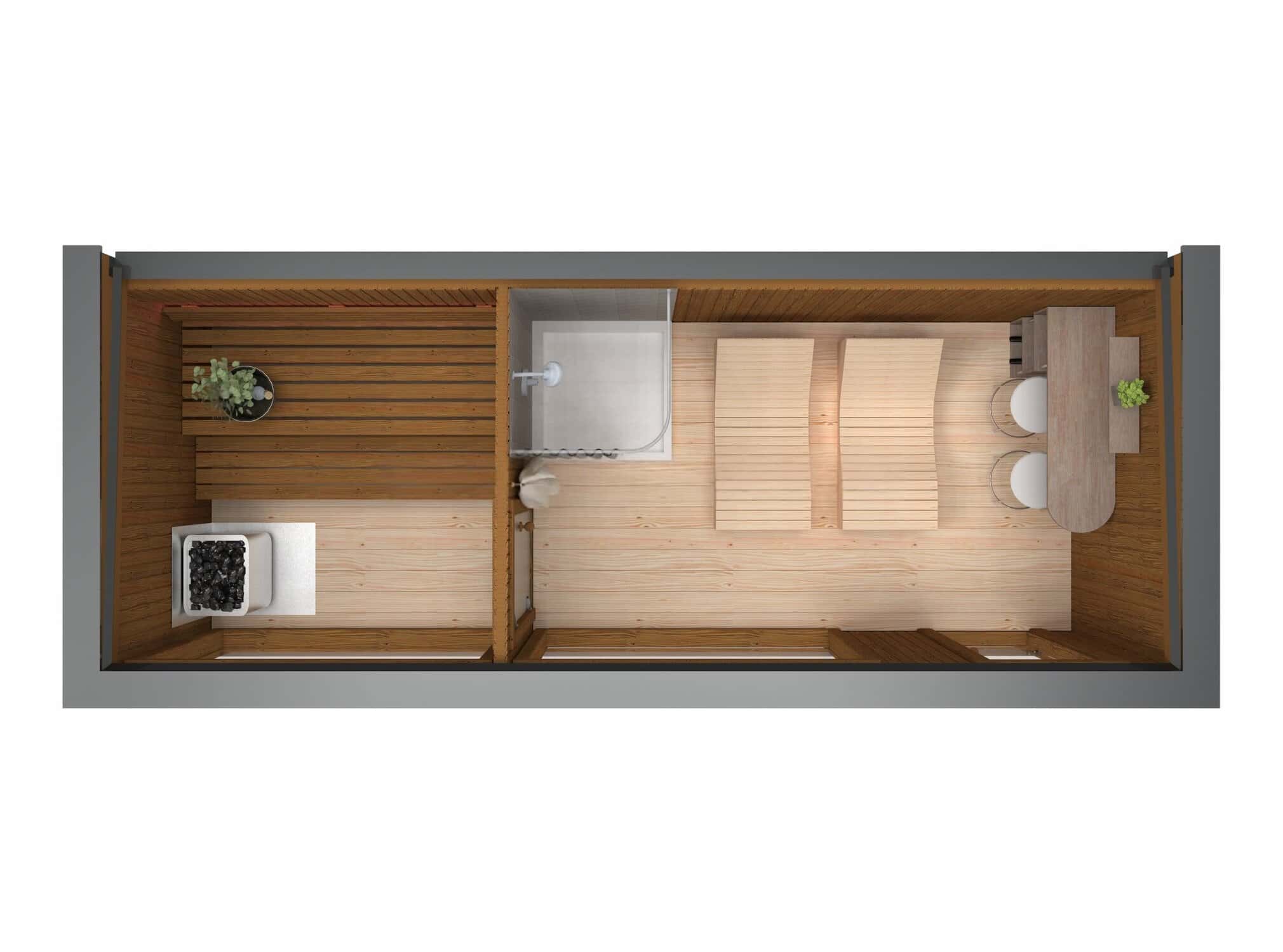 Sauna Moderna de Lux premium cu banci interioare si spatare din lemn