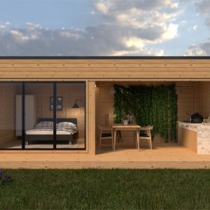 DIY Cub 3x3 m cu terasa 3x4 m din lemn de pin cu cadru 45x95 mm