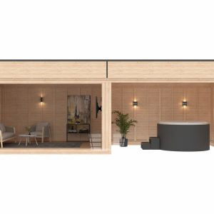 DIY Cub rustic din lemn de pin cu terasa frontala spatioasa