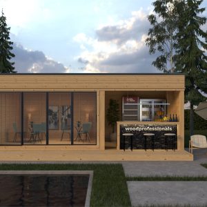 DIY Cub 3x4 m cu terasa 3x4 m din lemn de pin cu cadru 45x95 mm