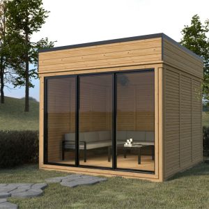 DIY Cub 3x3 m din lemn de pin cu cadru 45x95 mm și placare cu panouri de 28 mm