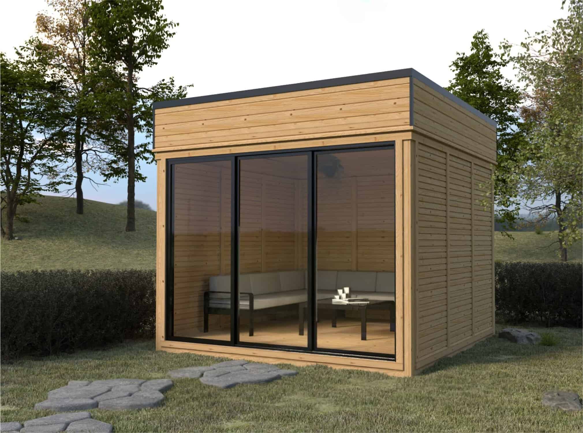 DIY Cub 3x3 m din lemn de pin cu cadru 45x95 mm și placare cu panouri de 28 mm