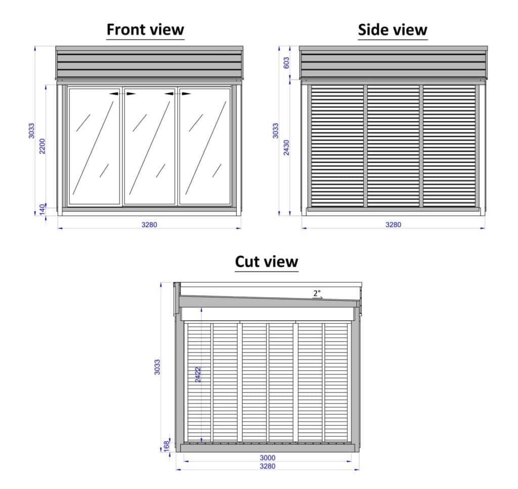Plan schita DIY Cub 3x3 m