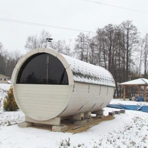 Sauna tip butoi cu usa 700x1600 mm din lemn stratificat cu geam termopan