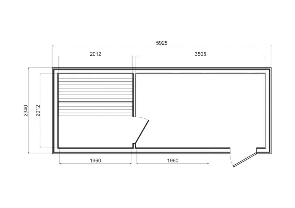 Plan schita Sauna Moderna de Lux 2.3x5.9 m