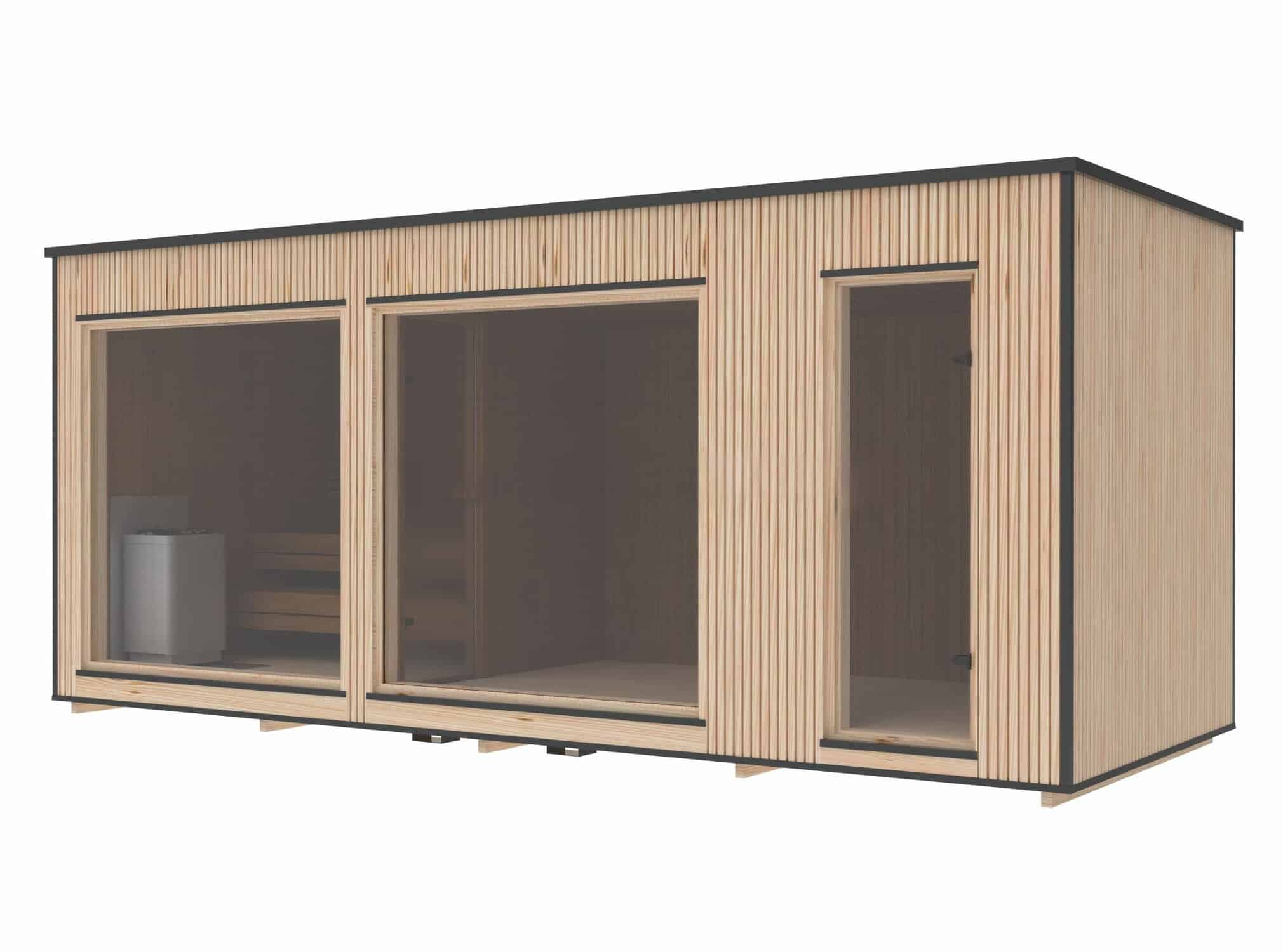 Sauna Moderna de Lux rectangulara mare cu fatada panoramica din sticla
