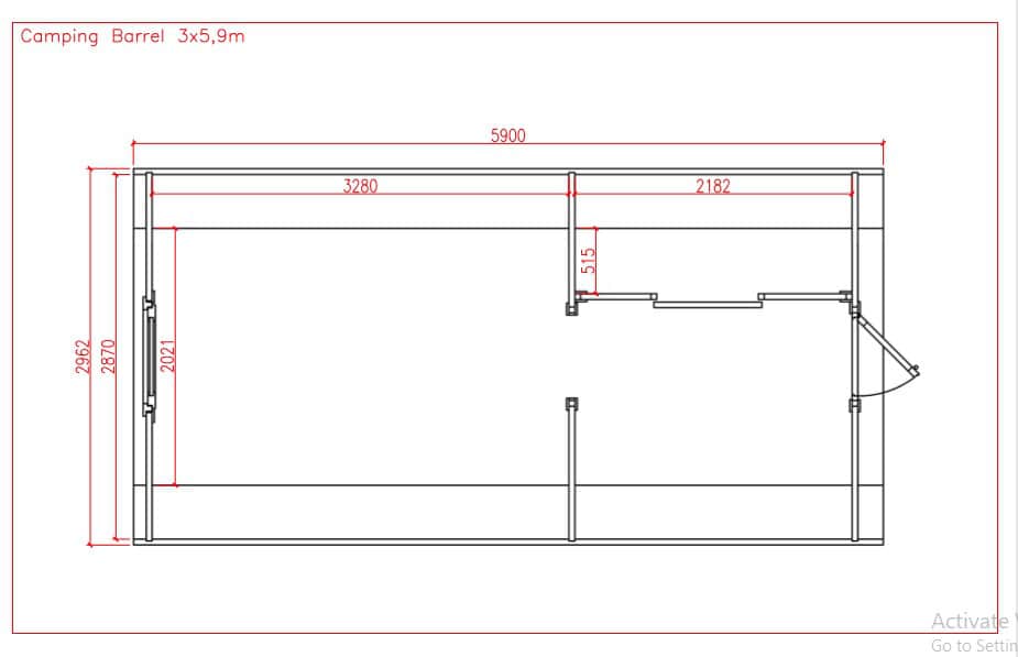 Plan schita Butoi de camping spatioas din lemn de pin cu aspect rustic