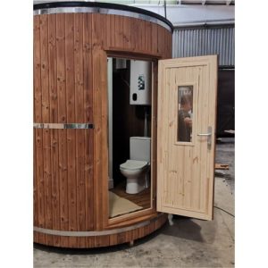 Dus/WC de camping 2.6 m / Ø 2.27 m din lemn de pin