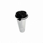 Clear plastic beverage cup with black lid, suitable for drinks.