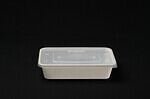 Clear 500ml rectangular foil container for food storage and takeaway.
