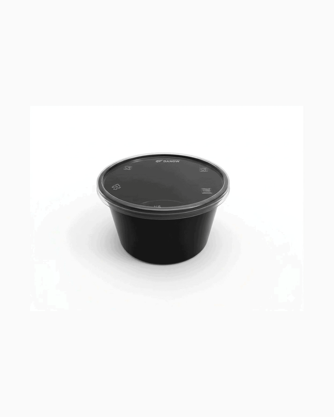Black 500ml round foil container for food storage and takeaway.
