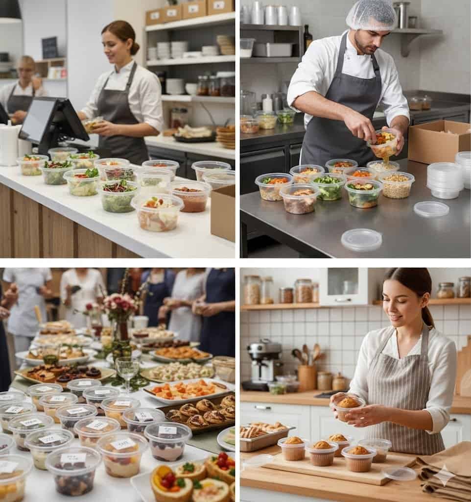 Alfa Foil Containers for food businesses, ideal for packaging and serving fresh salads, desserts, an.