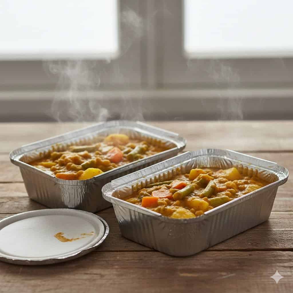 Aluminum foil food containers ideal for food delivery and takeout. Durable, eco-friendly, and perfec.