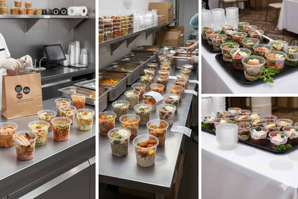 Disposable Plastic Food Containers for Takeout and Catering.