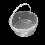 Clear plastic round bucket with handle, 2500 ml capacity for versatile use.