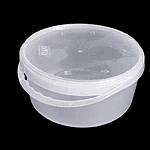 Clear plastic round bucket with lid, 3200 ml capacity for food storage or mixing.