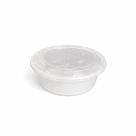 Round plastic food container for storage and takeaway. Durable, lightweight, and perfect for food pr.