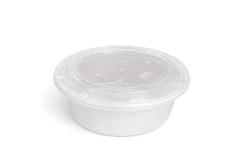Round plastic food container for storage and takeaway. Durable, lightweight, and perfect for food pr.