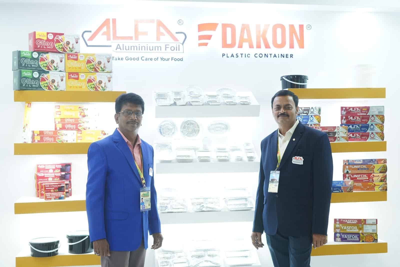 Alfa Foil Containers for food packaging and catering needs, showcased at a trade event.