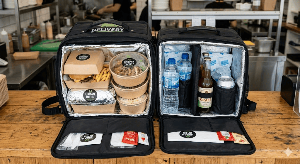 Insulated foil containers for keeping food hot during delivery and maintaining freshness.