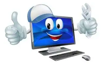 Friendly computer monitor character with thumbs up for IT support in Knoxville.