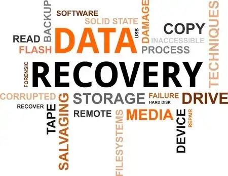 Data recovery concept with storage devices and digital data keywords.