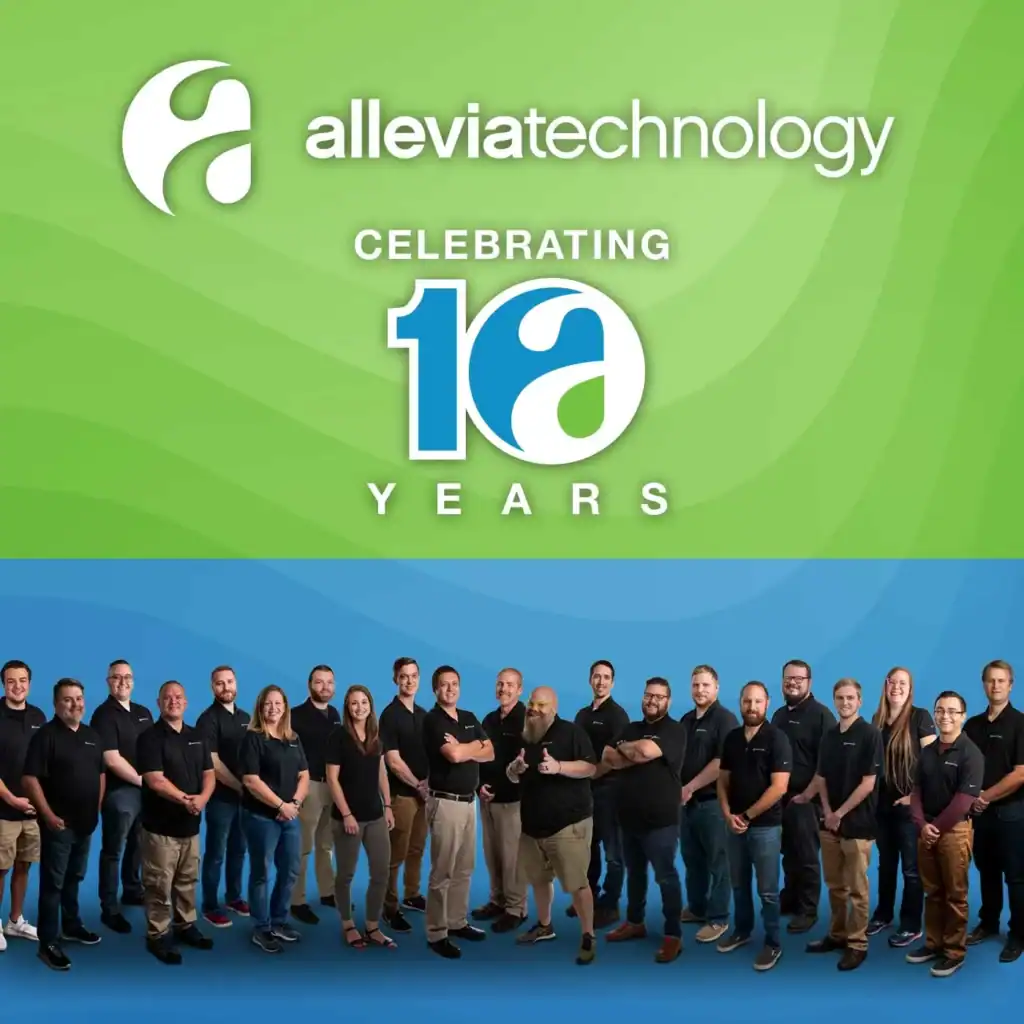 Group photo of Allevia Technology team celebrating 10 years of innovation.
