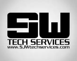 SJW Tech Services logo with bold black letters on a white background.