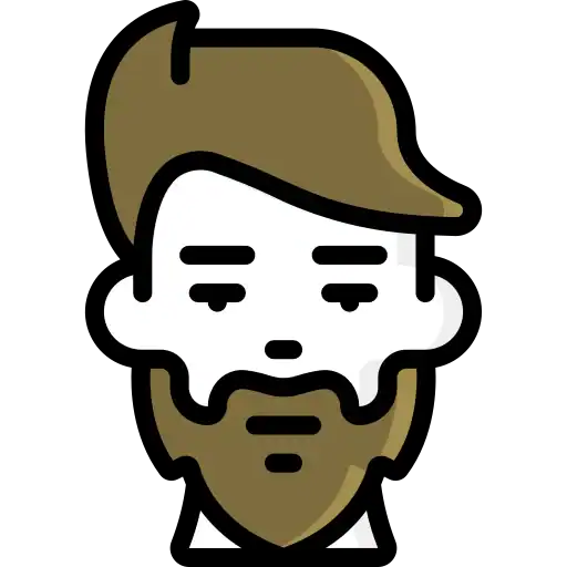 Simple illustration of a male face with beard and hairstyle.