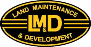 Land Maintenance & Development logo with black and yellow design.