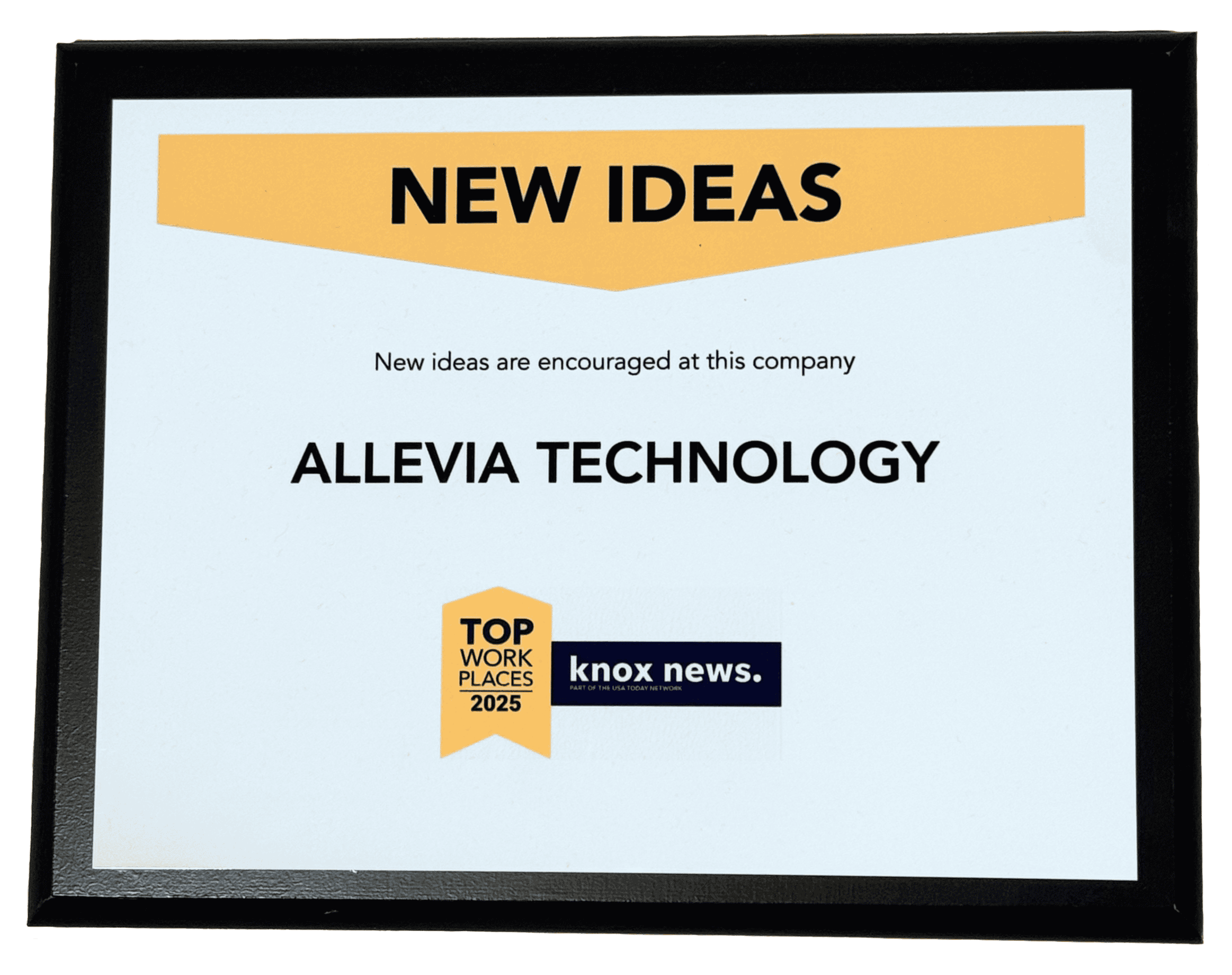 Allevia Technology award recognition at Top Workplaces 2025 event.
