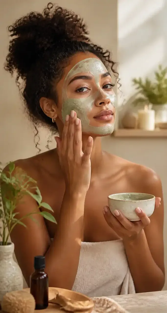 Routine de soin du visage avec un masque à l'argile naturelle
