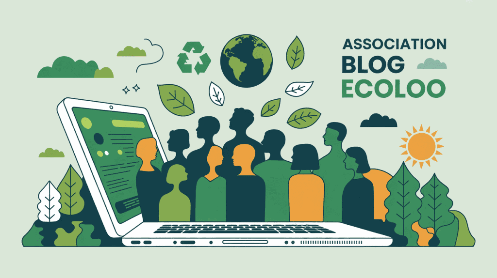 Personnes autour ordinateur association blog écolo illustration