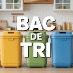 Bac de tri coloré dans une cuisine avec emballages recyclables
