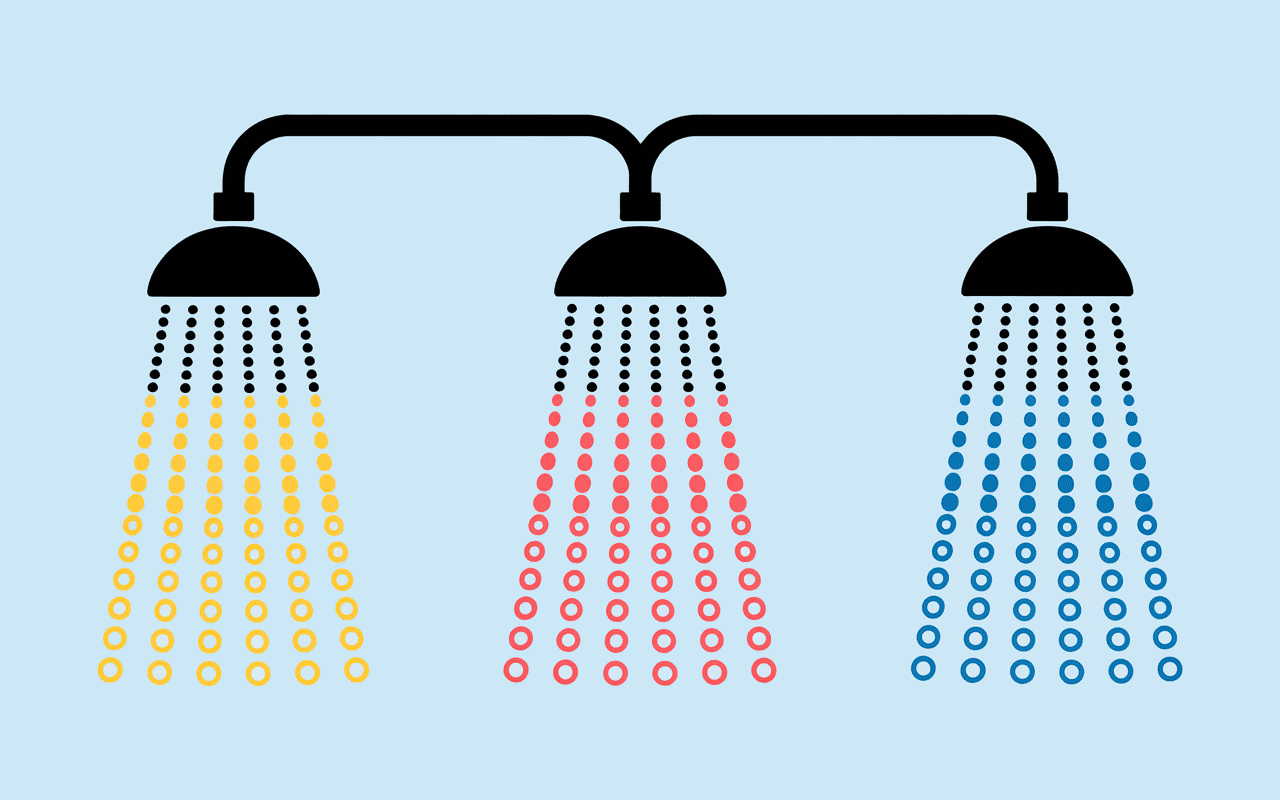 Infographie combien de litres d'eau pour une douche différents pommeaux