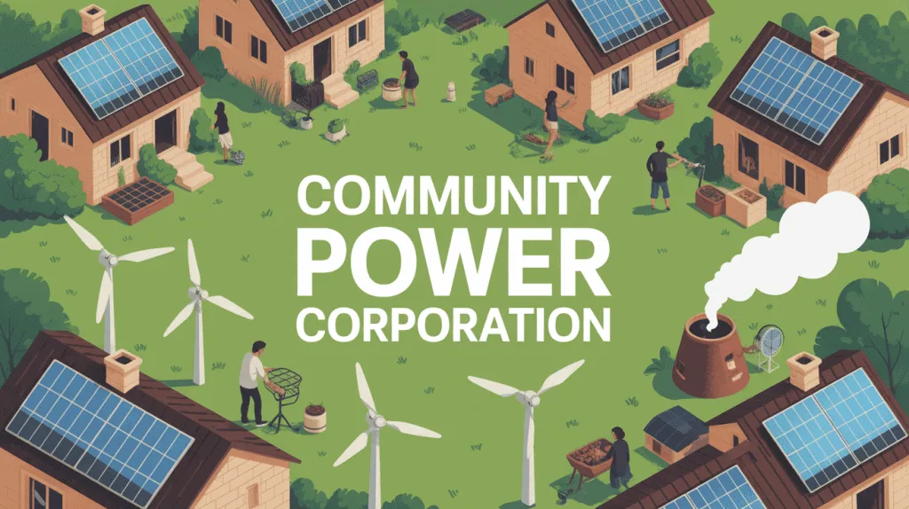 community power corporation village énergie renouvelable vue aérienne