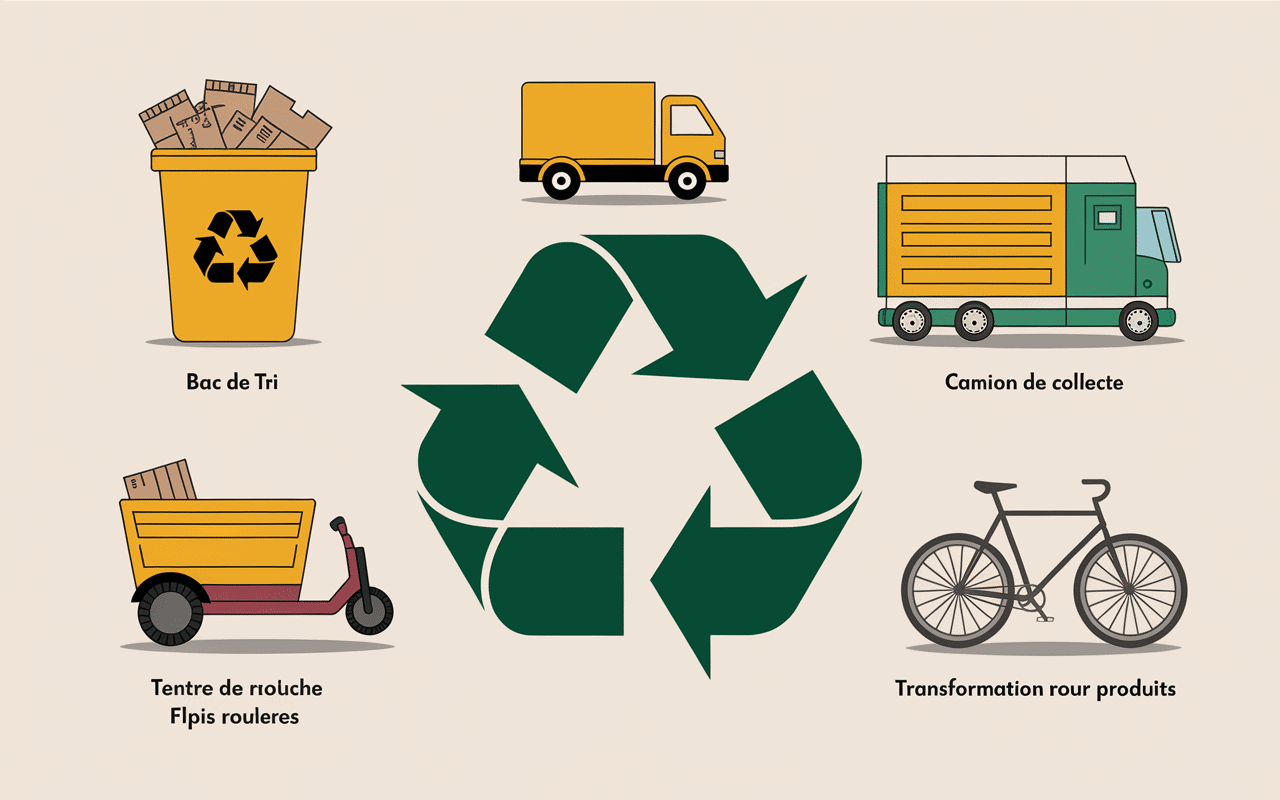 Diagramme du cycle de recyclage avec bac de tri