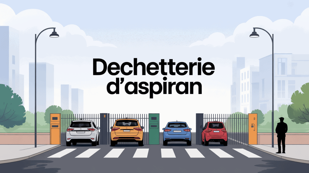 Vue générale de la déchetterie Aspiran avec bennes et entrée