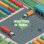 Vue aérienne de la déchetterie Gignac avec containers et camions