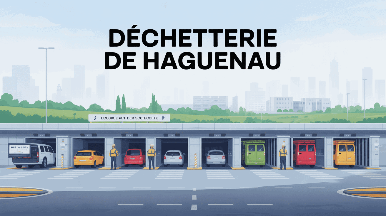 Entrée de la déchetterie Haguenau moderne avec bennes colorées