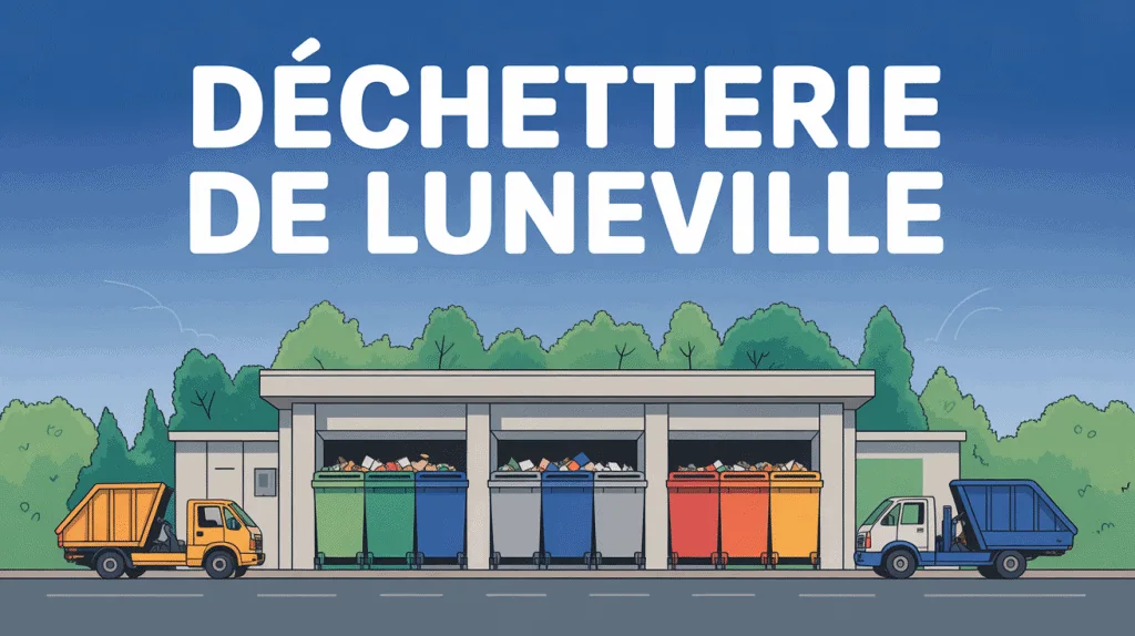 Entree de la dechetterie Lunéville bennes et panneau