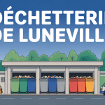 Entree de la dechetterie Lunéville bennes et panneau