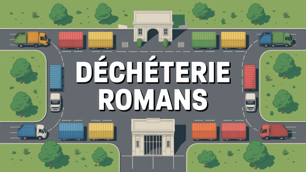 Vue de la déchèterie Romans avec bennes colorées